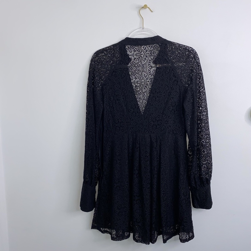 Free People Dress Women's Sz 10 Black Lace Flowy Boho Goth Witchcore Mini NWT LS - Picture 4 of 11